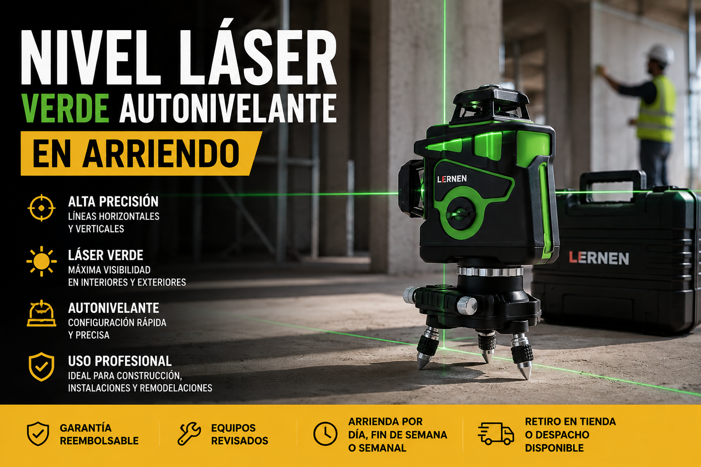 Arriendo Nivel Láser Verde Autonivelante con Trípode | Profesional