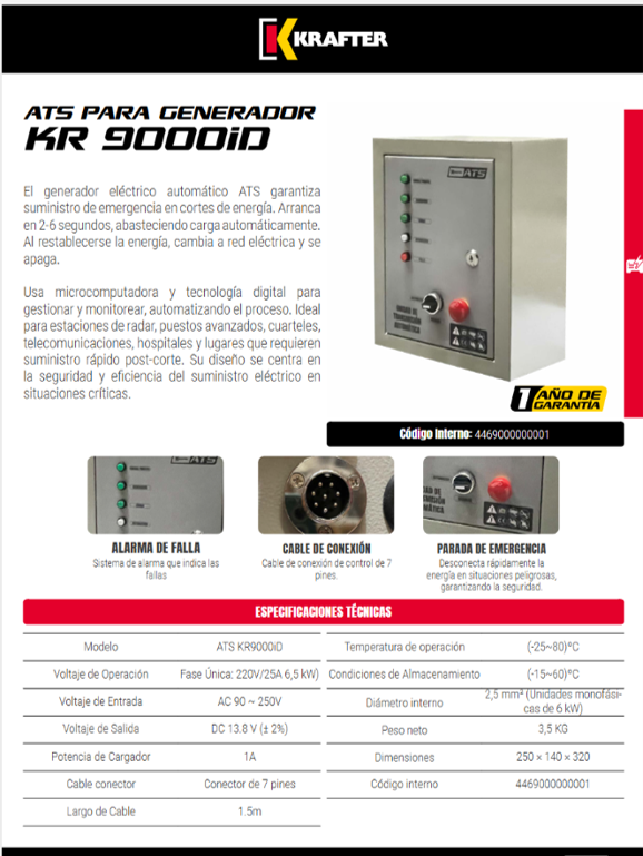 ATS para Generador Inverter 7.5KW Krafter KR9000ID