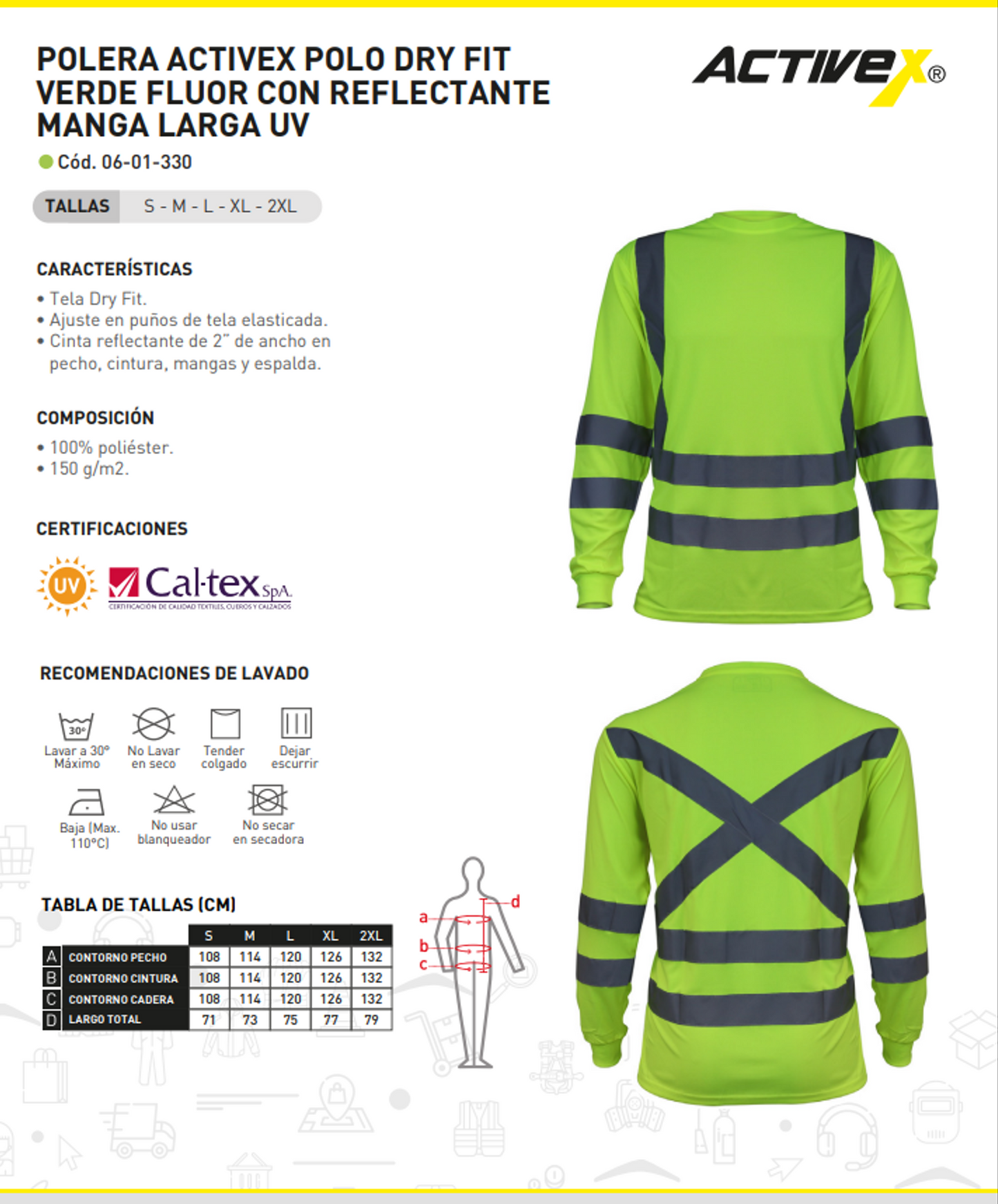 Polera Manga Larga Verde Fluor UV Reflectante