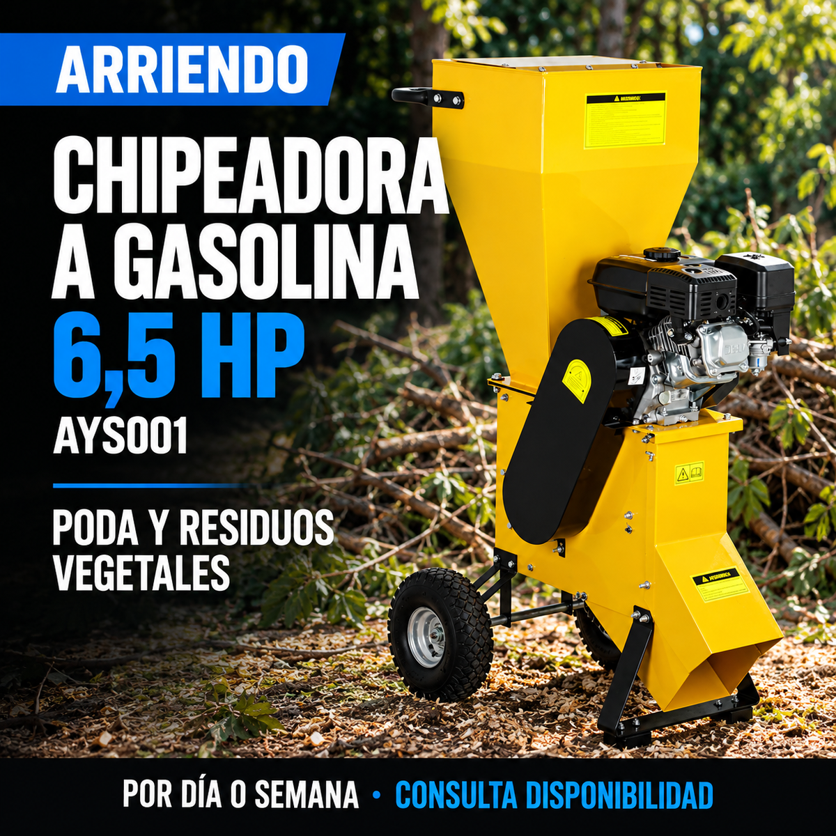 Portada arriendo chipeadora a gasolina AYS001 6,5 HP