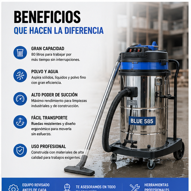 Arriendo Aspiradora Industrial 80 Litros para Polvo y Agua | Alta Potencia