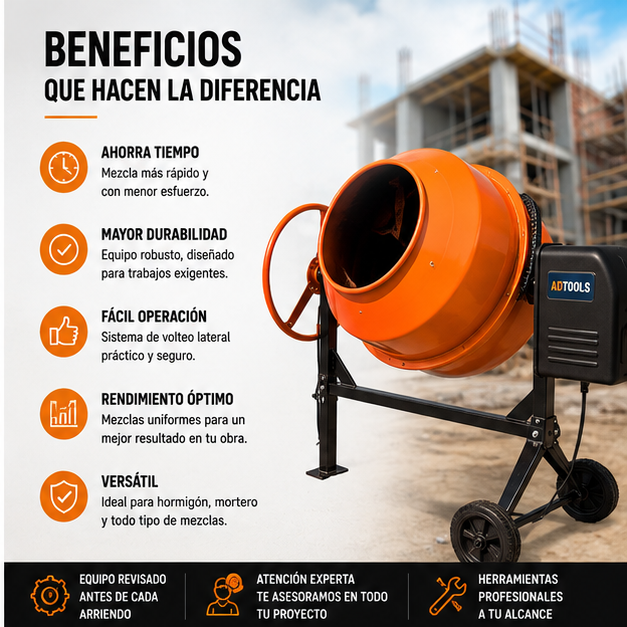 Arriendo Betonera 210 Litros de Volteo Lateral | Mezcladora de Concreto