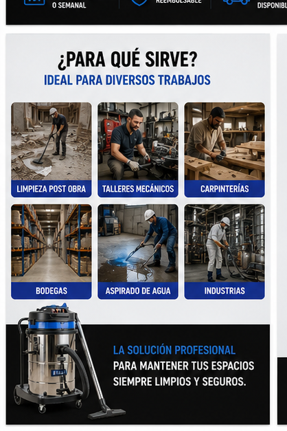 Arriendo Aspiradora Industrial 80 Litros para Polvo y Agua | Alta Potencia
