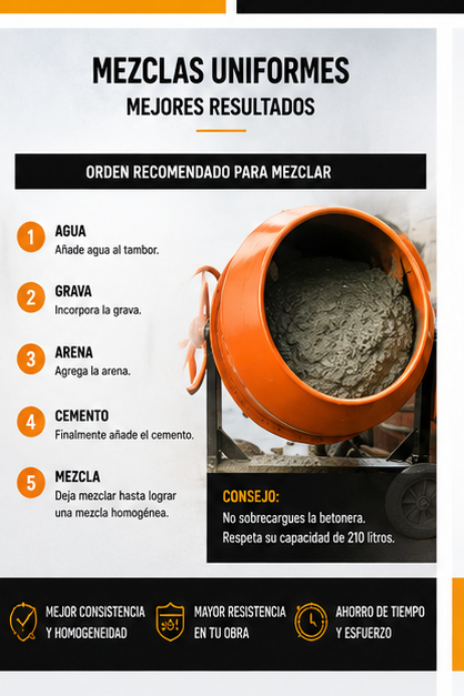 Arriendo Betonera 210 Litros de Volteo Lateral | Mezcladora de Concreto