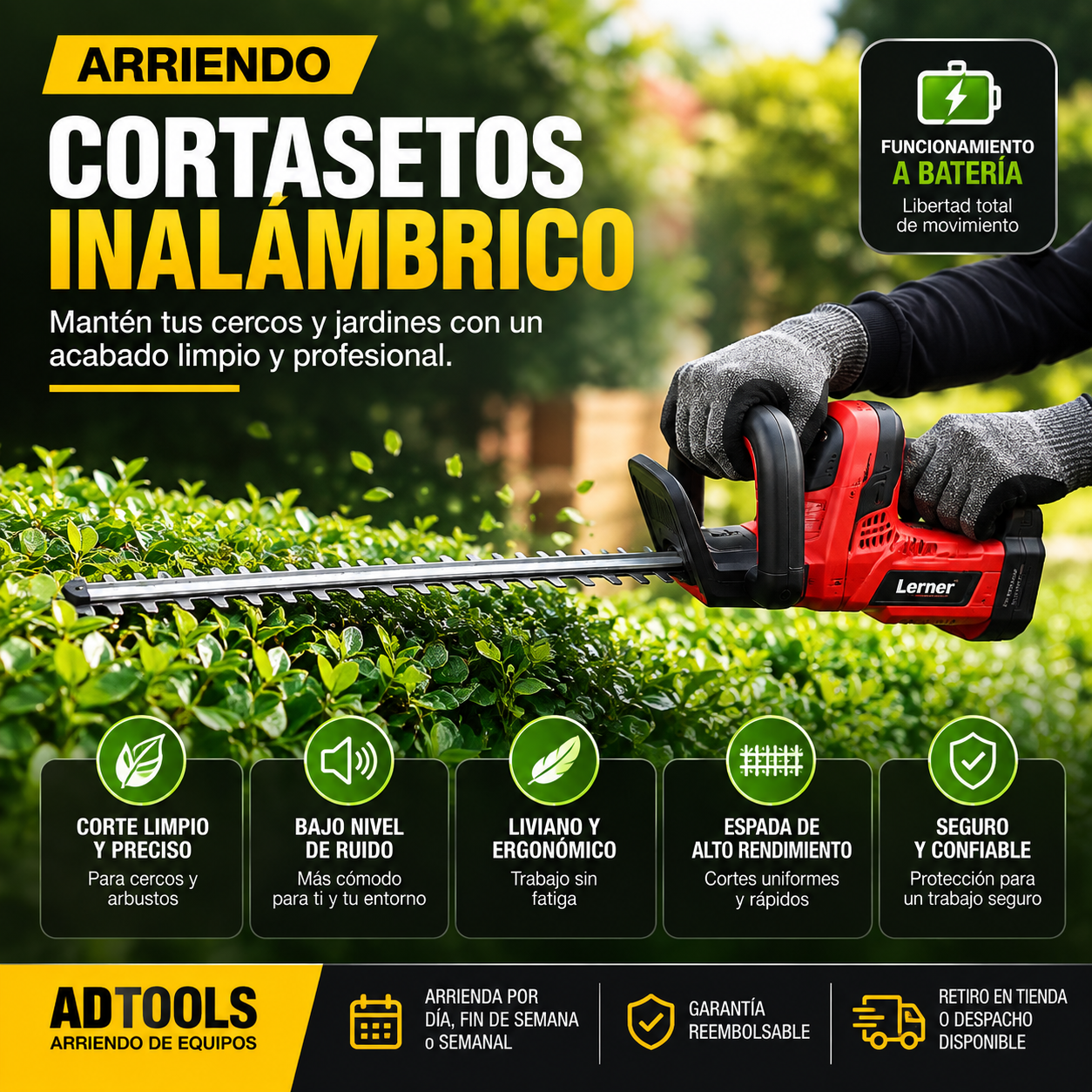 Arriendo Cortasetos Inalámbrico para Jardín | Poda de Cercos y Arbustos