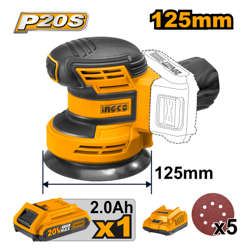 Lijadora Roto orbital 125mm inalámbrica 20V (Sin Batería)