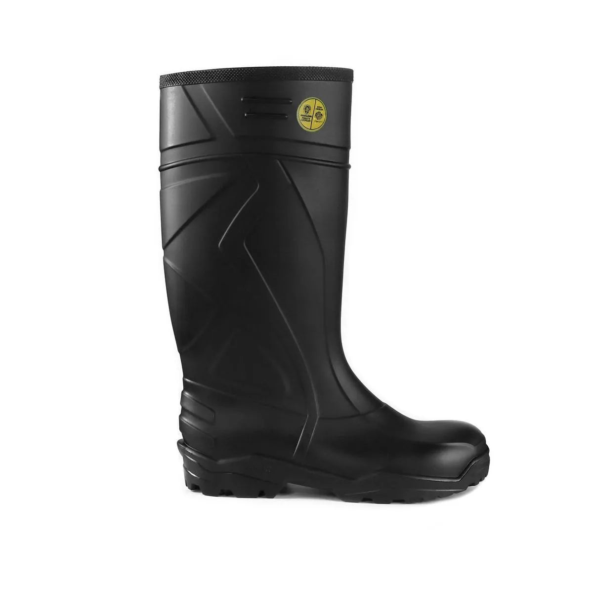 Bota de seguridad con puntera de acero para uso industrial y sanitario.