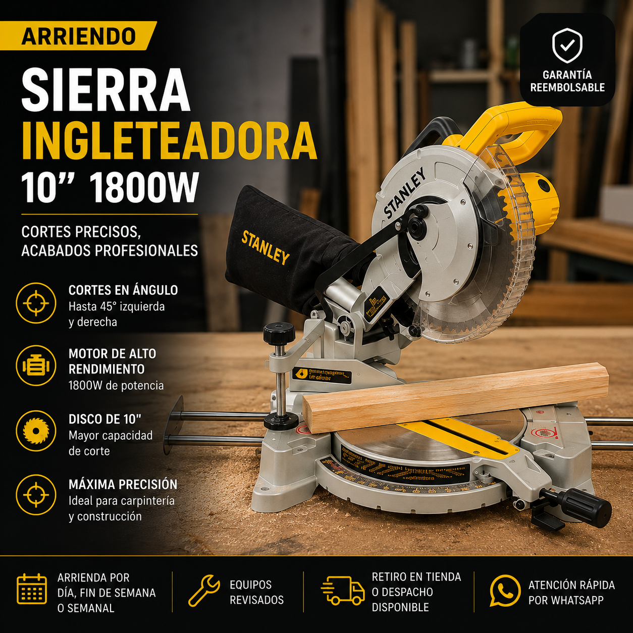 Arriendo Sierra Ingleteadora 10" 1800W | Corte Preciso para Madera