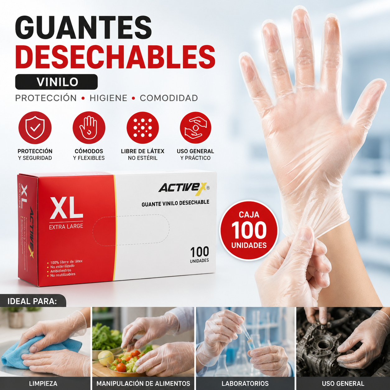 Guantes desechables de Vinilo Claro Examinación (100u)