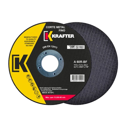 Disco Corte Metal 4,5” Krafter 1,0 mm | Pack 50 Discos Corte Fino