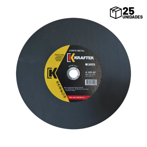 Disco Corte Metal 14” Krafter 3,0 mm | Pack 25 Discos para Corte Industrial