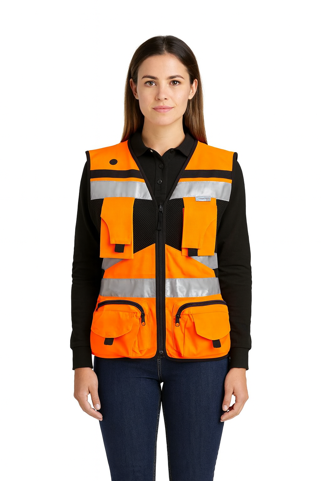 Chaleco Geólogo Mujer Naranjo Reflectante