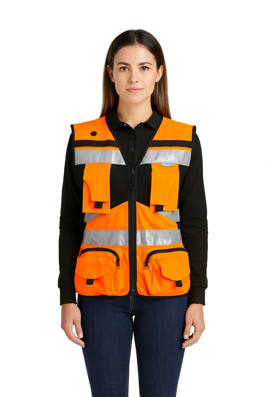 Chaleco Geólogo Mujer Naranjo Reflectante