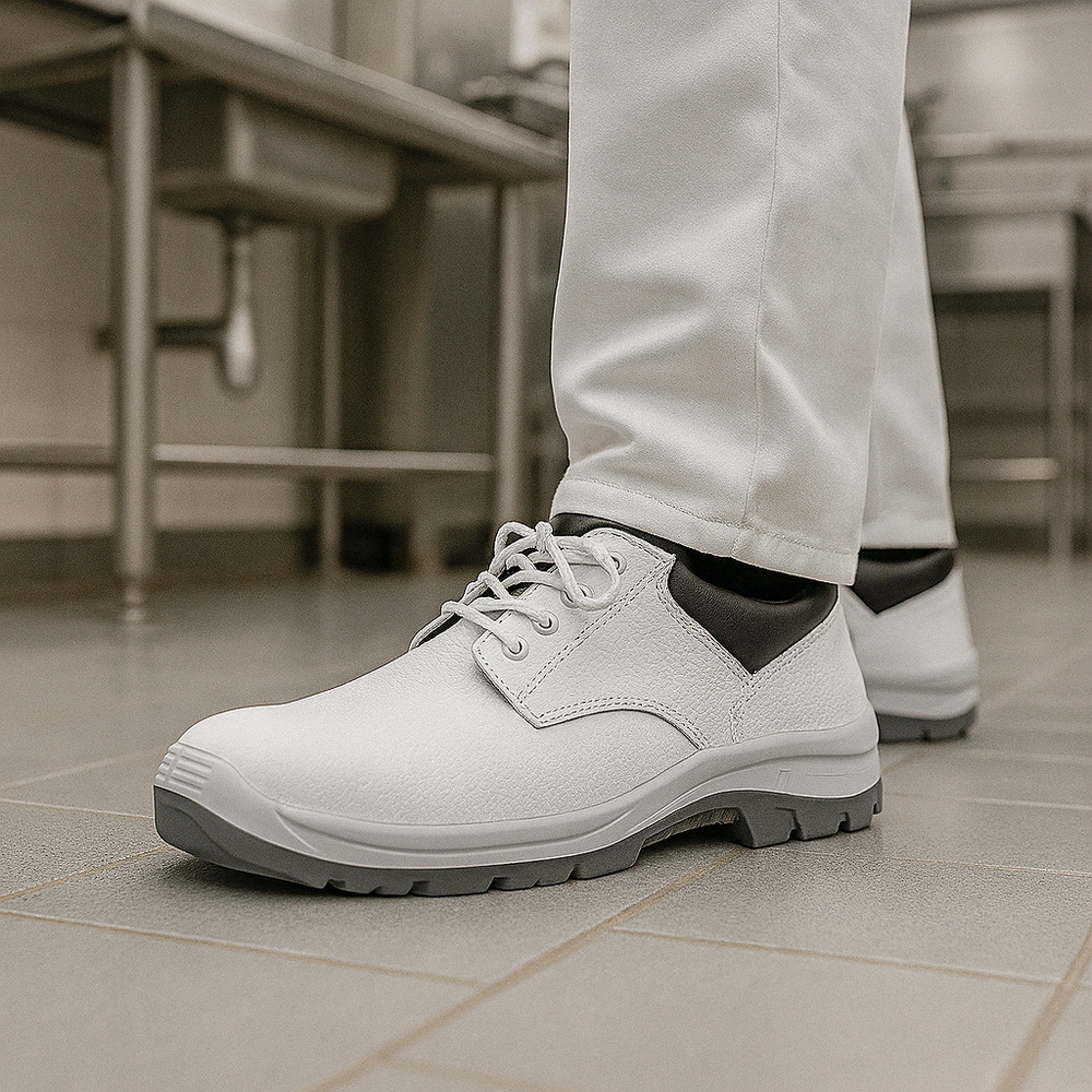 Zapato de Seguridad Blanco y Negro Antideslizante | Uso Industrial y Sanitario