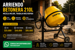Arriendo de betonera 210 litros ideal para obras medianas.