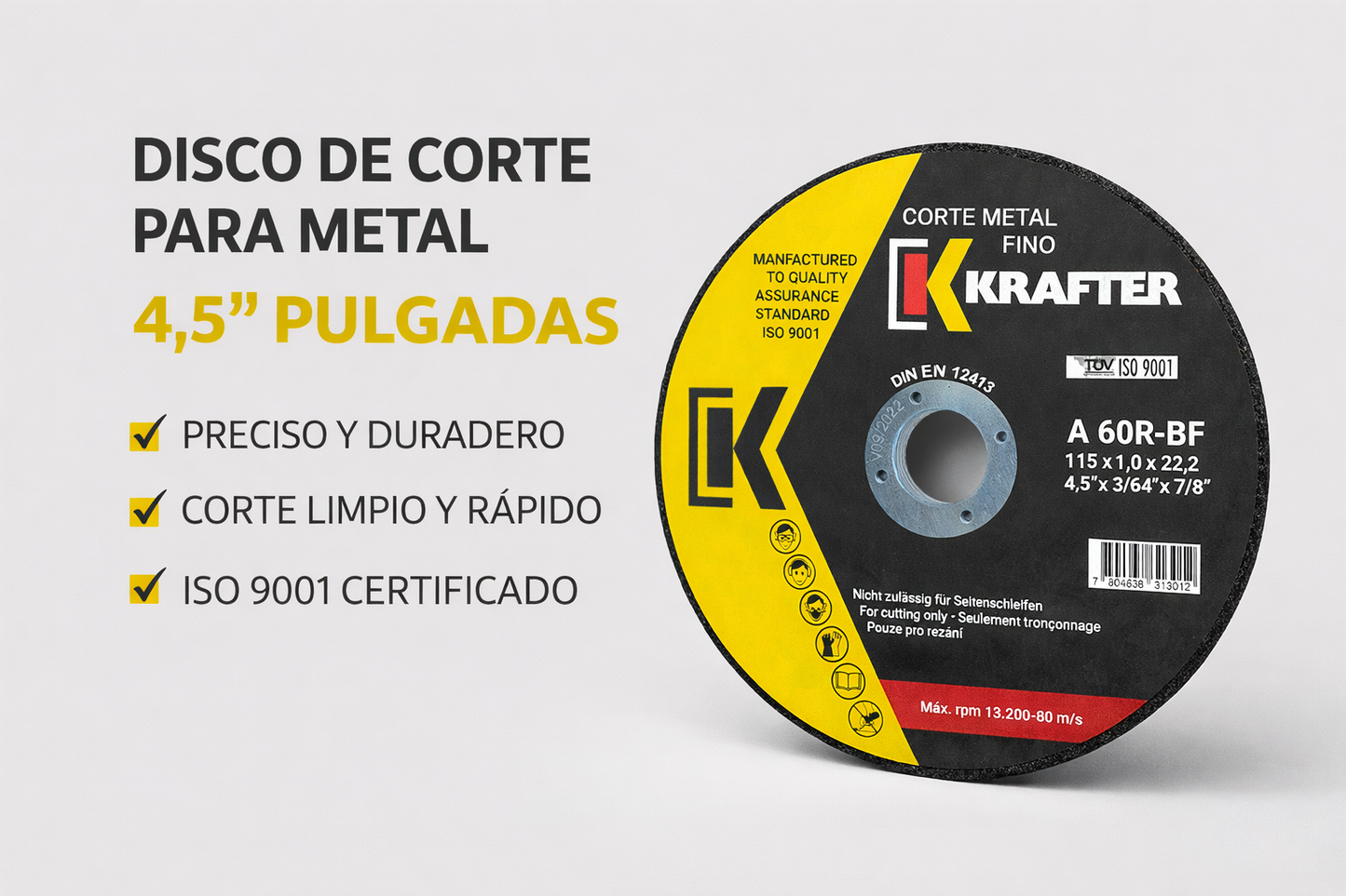 Discos De Corte Para Fierro 4 1/2 Krafter 50 Unidades Color Negro