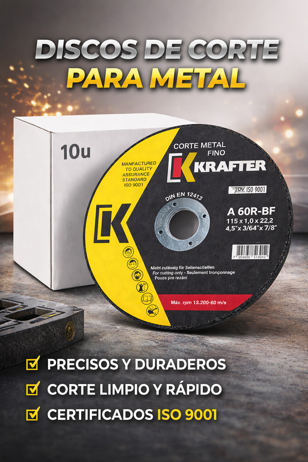 Discos De Corte Para Fierro 4 1/2 Krafter 50 Unidades Color Negro
