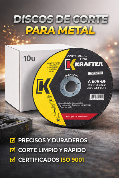 Discos De Corte Para Fierro 4 1/2 Krafter 50 Unidades Color Negro