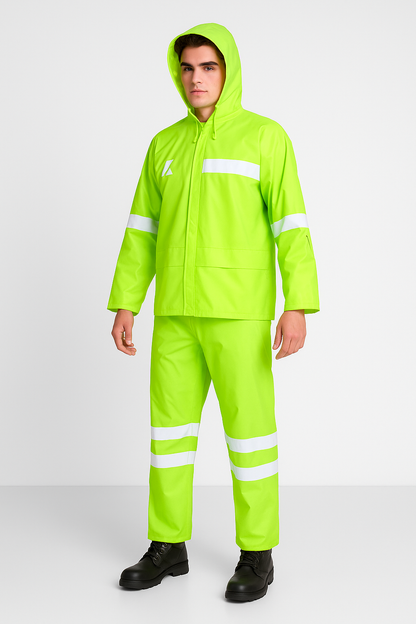 Traje Lluvia Verde Alta Visibilidad con Cinta Reflectante