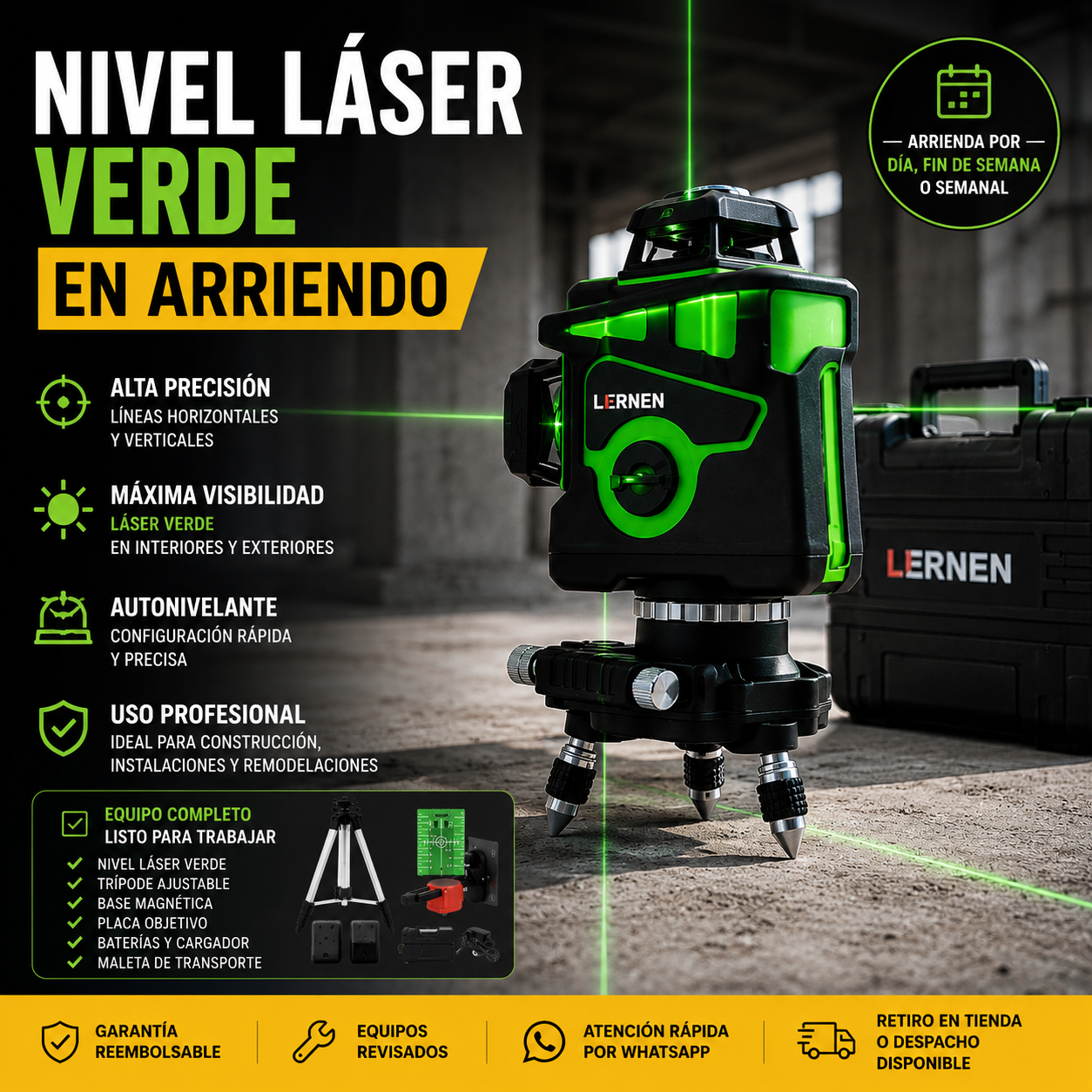 Arriendo Nivel Láser Verde Autonivelante con Trípode | Profesional