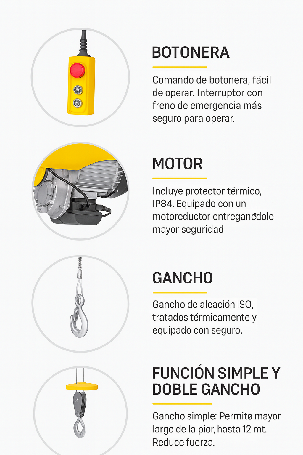 Tecle eléctrico 400kg 850W 10mt