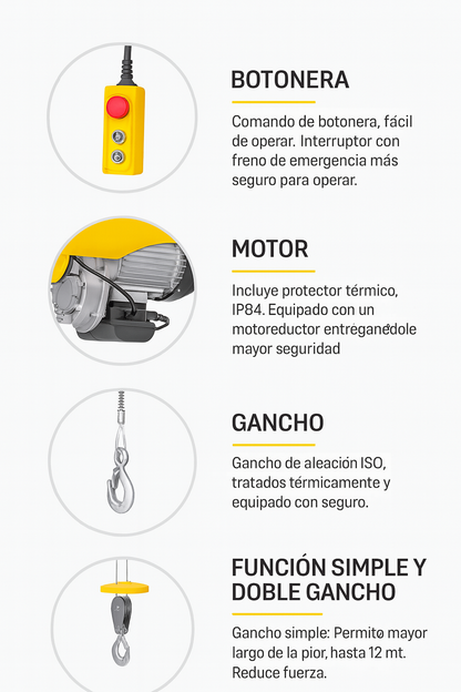 Tecle eléctrico 400kg 850W 10mt