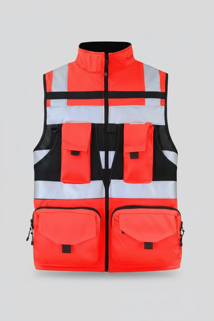 Chaleco Geólogo Minero Rojo Activex Hombre | Alta Visibilidad y Múltiples Bolsillos