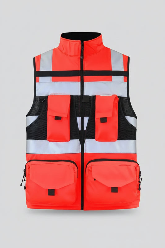 Chaleco Geólogo Minero Rojo Activex Hombre | Alta Visibilidad y Múltiples Bolsillos