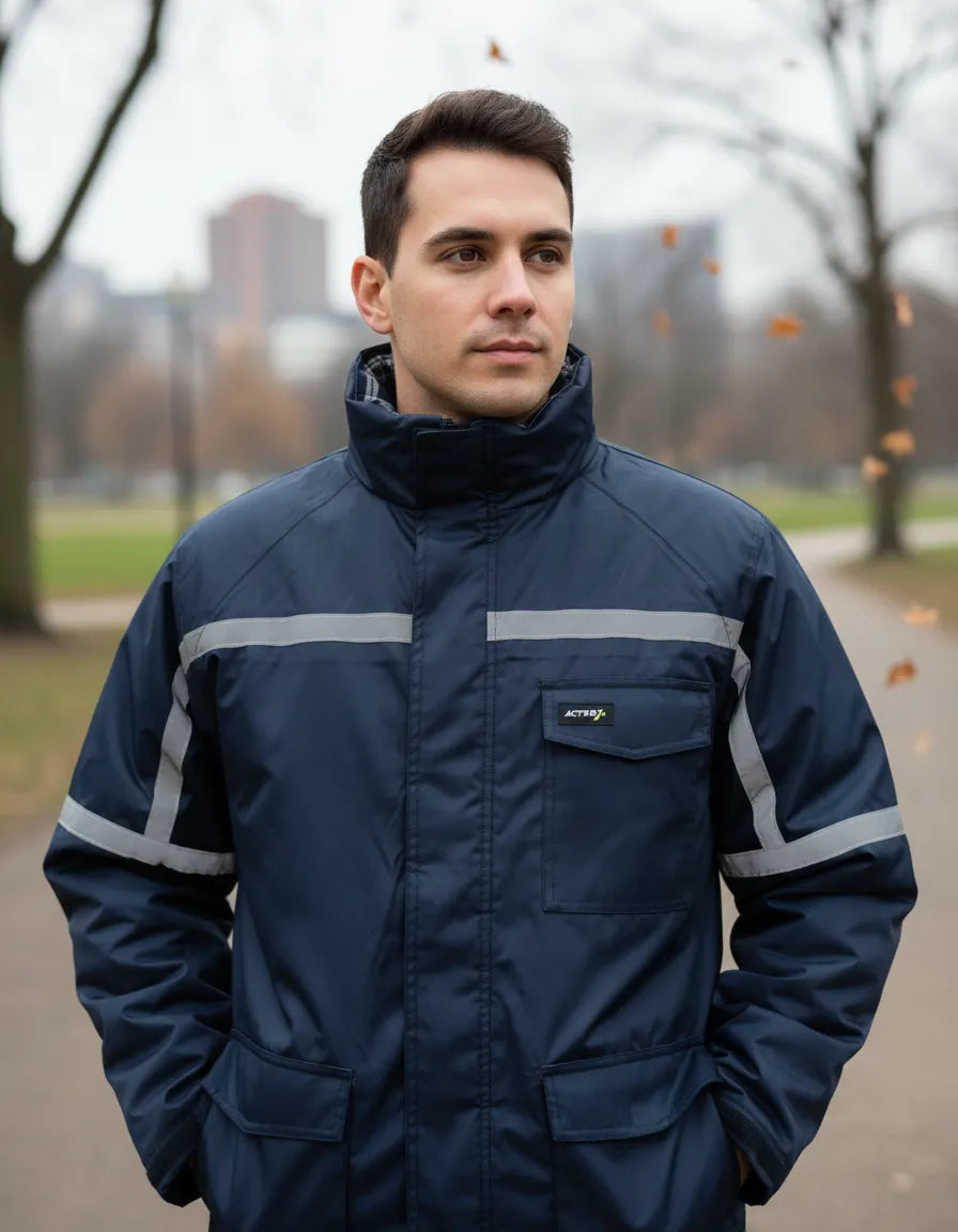 Parka Térmica Repelente al Agua Azul Hombre | Abrigo Liviano para Frío y Llovizna
