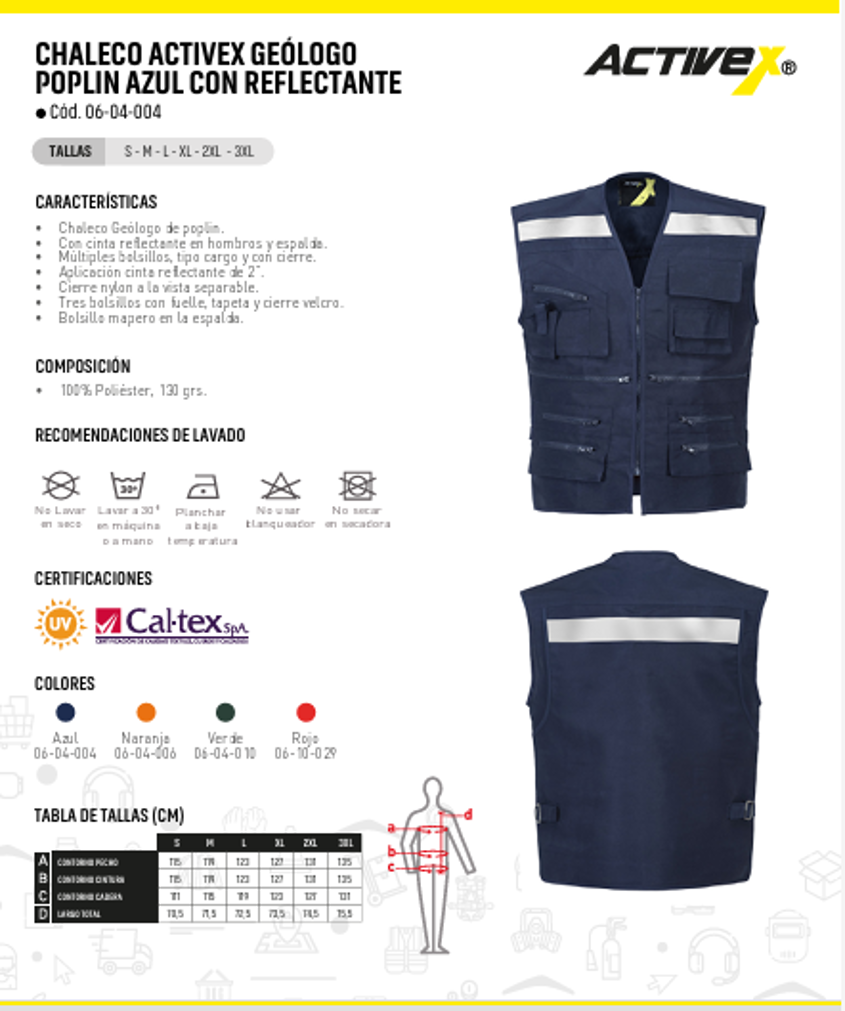 Chaleco Geólogo Azul con Reflectante Poplin