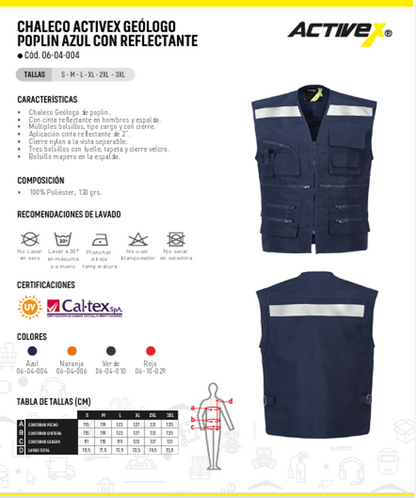 Chaleco Geólogo Azul con Reflectante Poplin