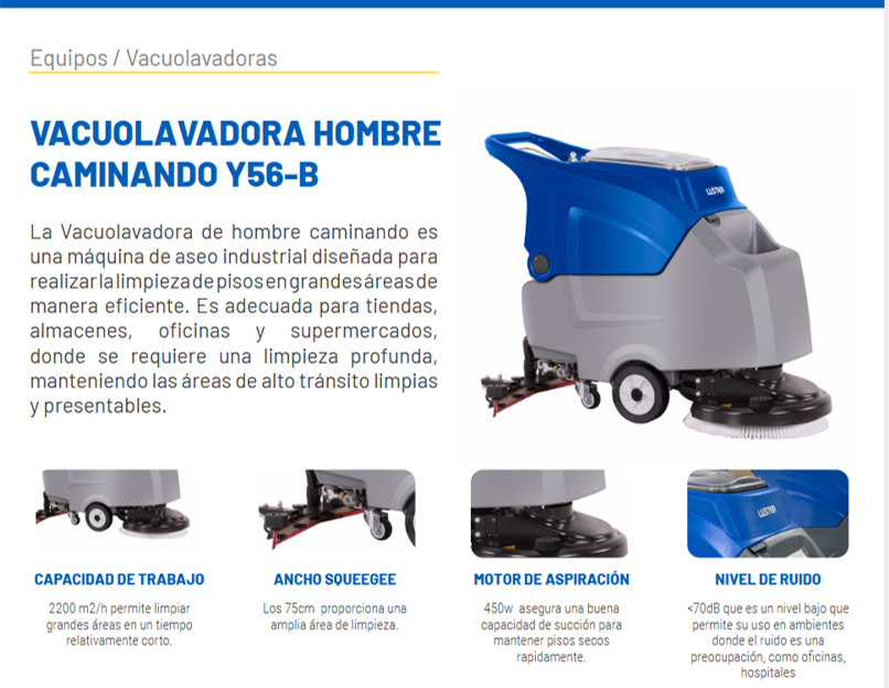 Vacuolavadora de piso para Operador a pie