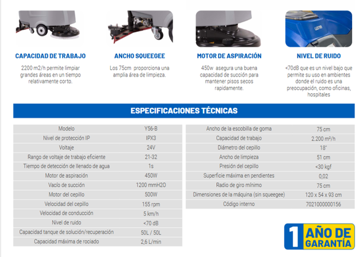 Vacuolavadora de piso para Operador a pie