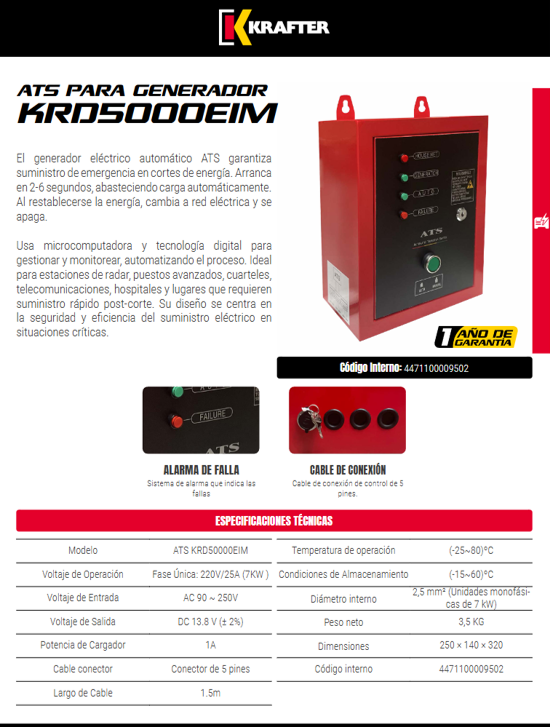 ATS para Generador Gasolina Krafter  KRD5000EIM