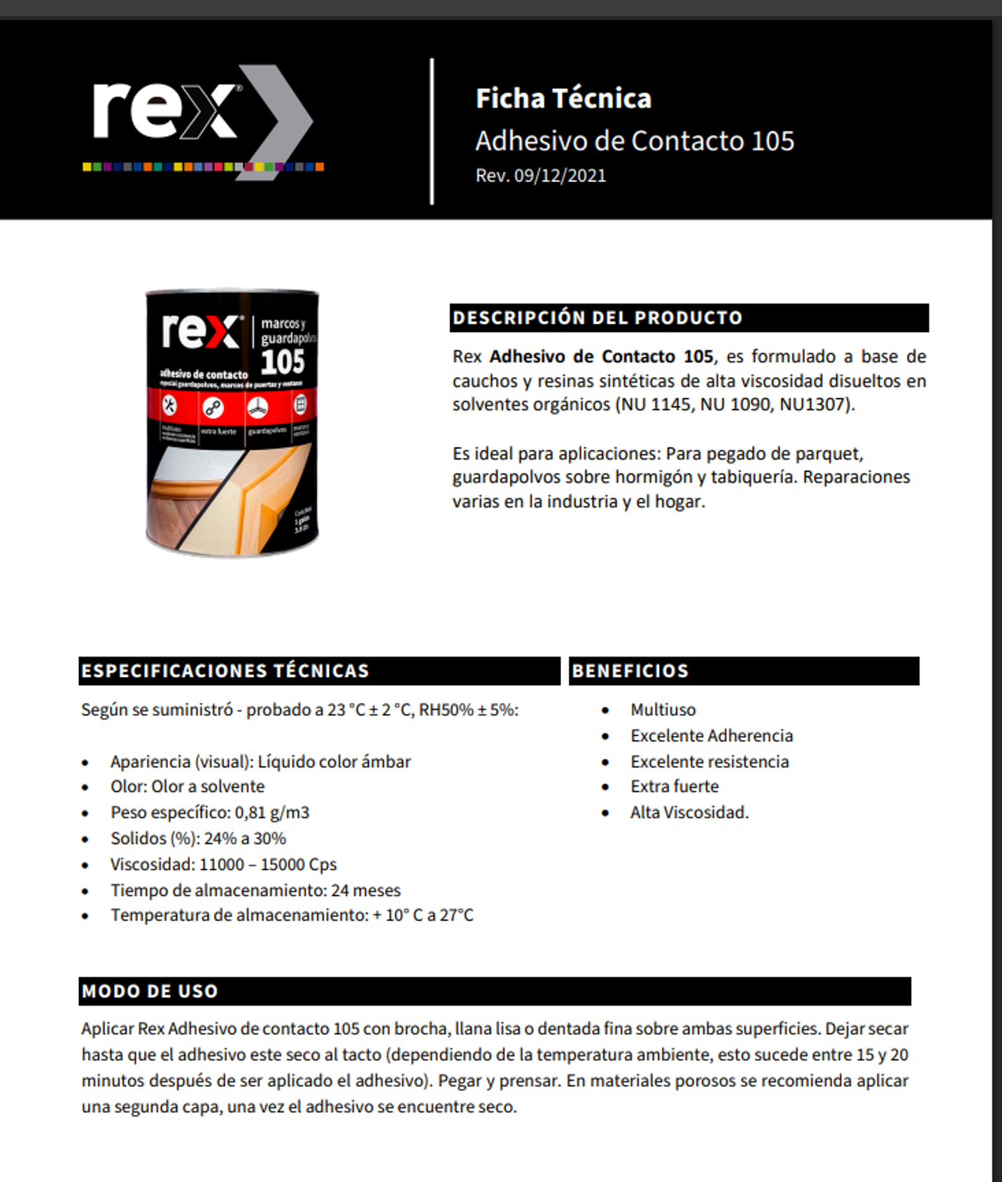 Adhesivo de Contacto 105 Galón 3.8 lt