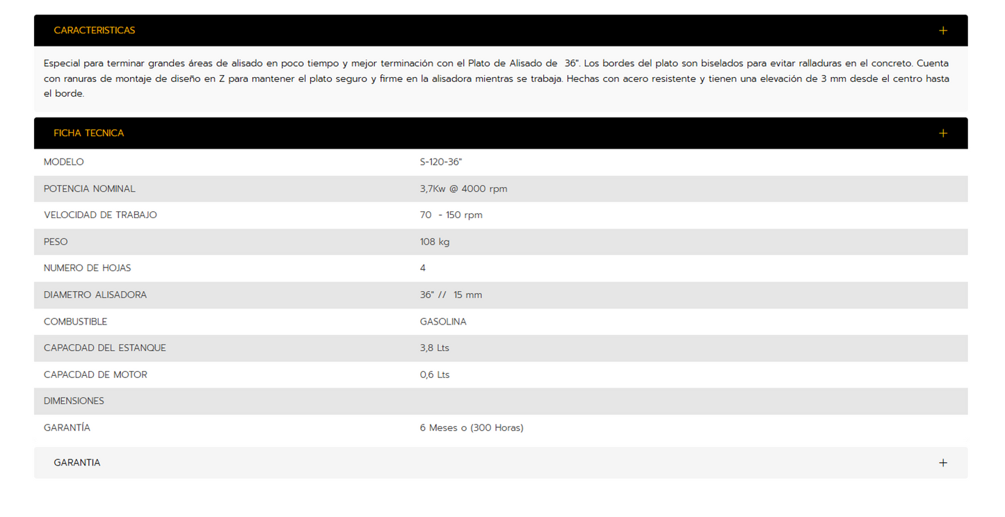 Alisadora de Pavimento 36 pulgadas 5HP Helicóptero
