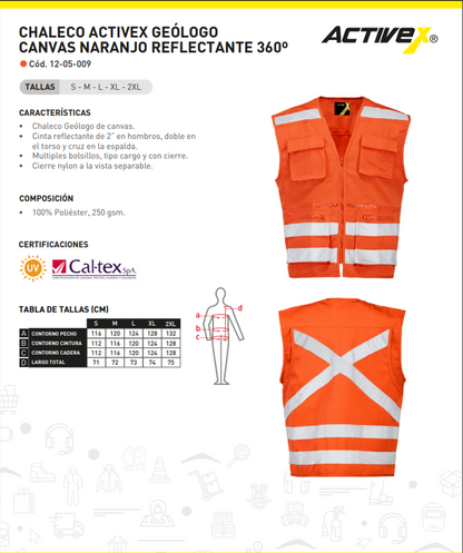 Chaleco Geólogo Naranjo Canvas 360°