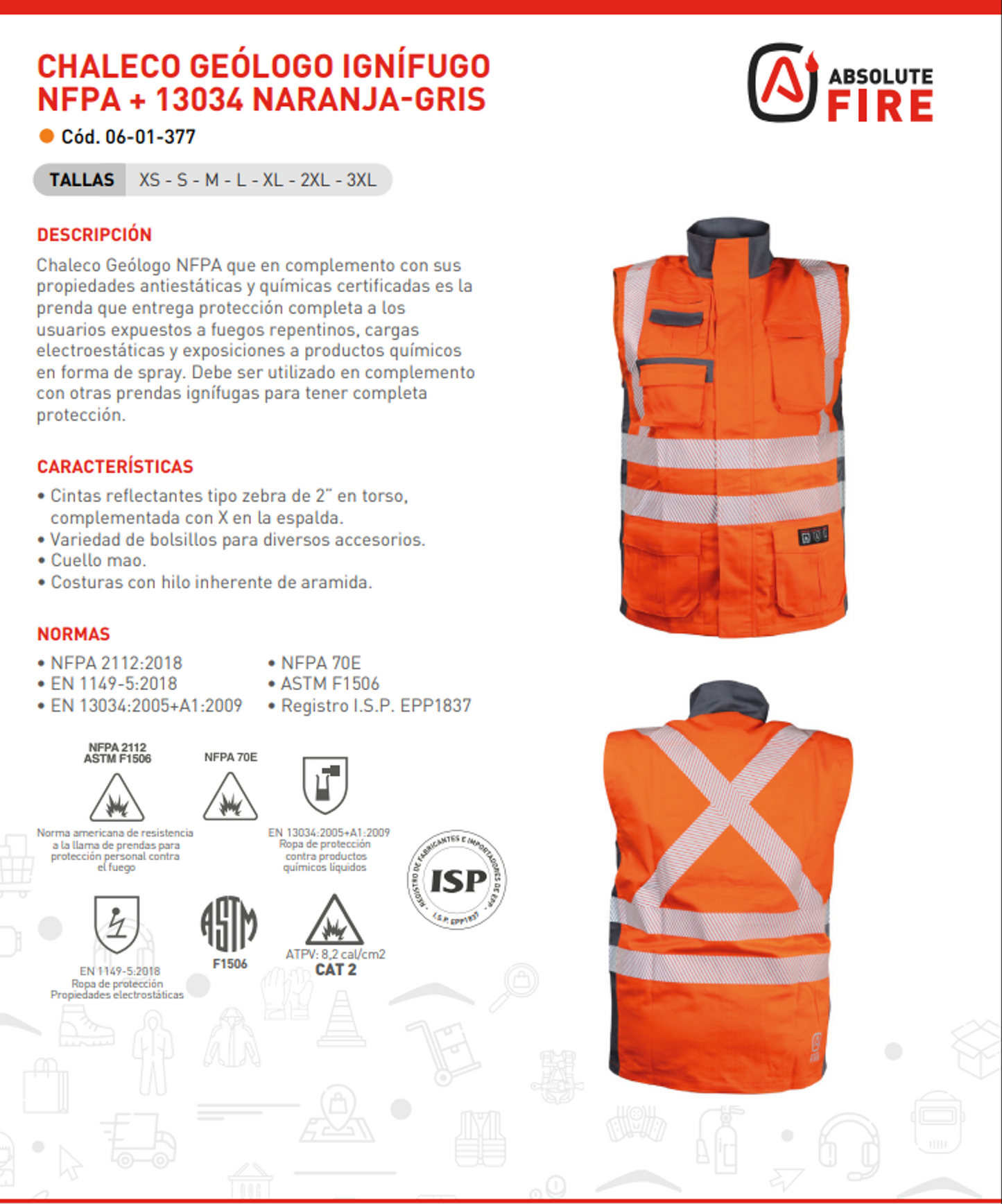 Chaleco Geólogo Ignífugo Naranjo NFPA+13034