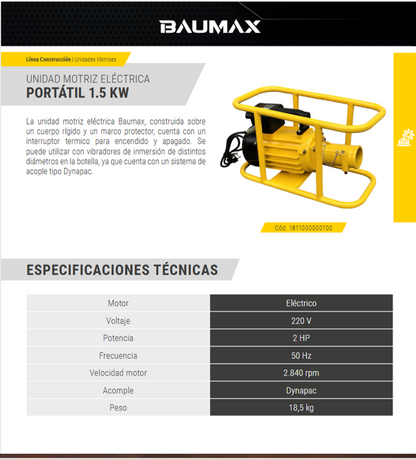 Unidad Motriz Eléctrica para Sonda Vibradora de Concreto 2 HP