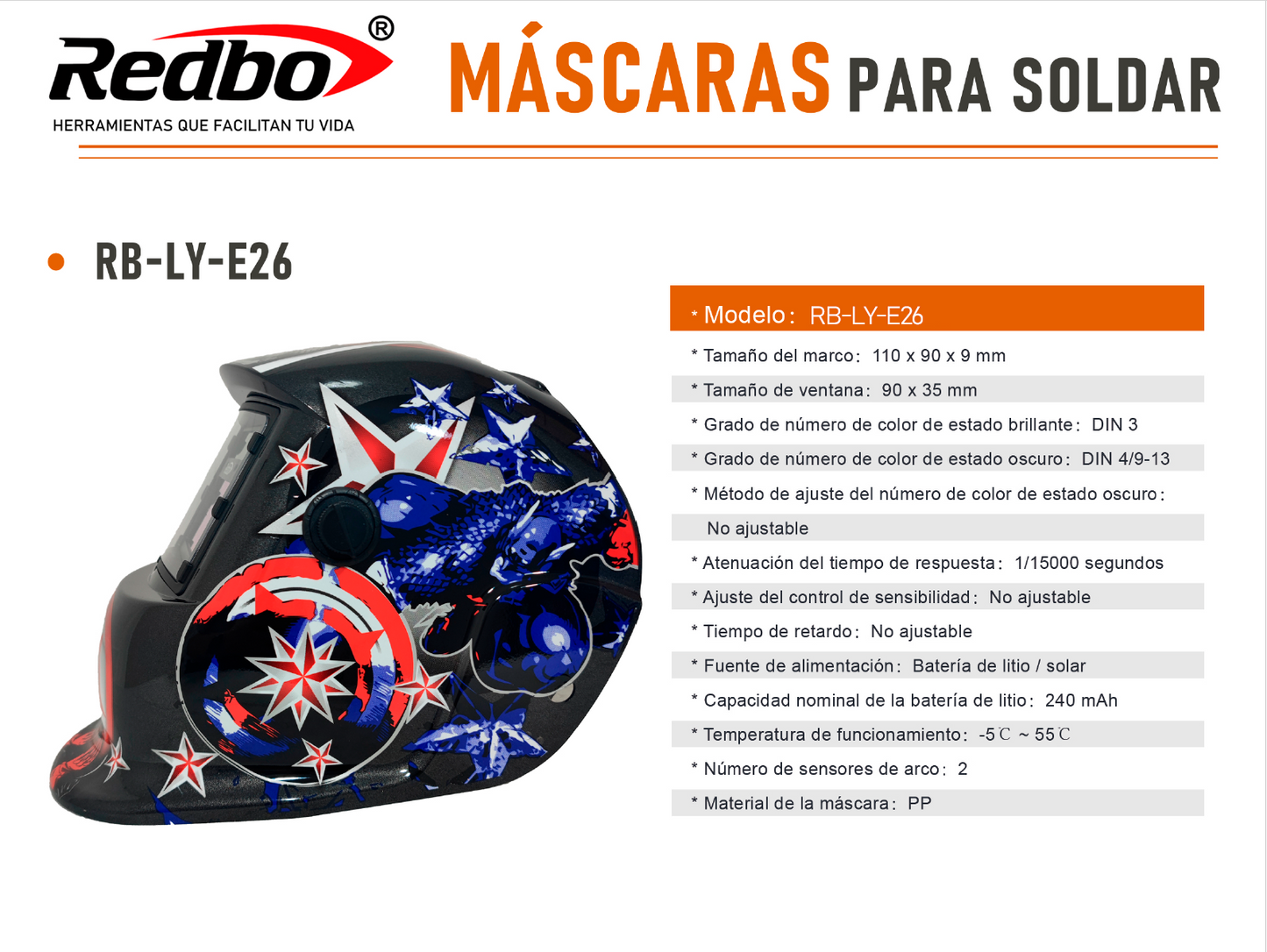 Máscara de soldar Fotosensible REDBO RB-LY-E26