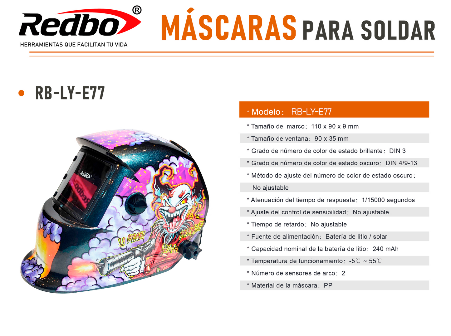 Máscara de soldar Fotosensible REDBO RB-LYE77