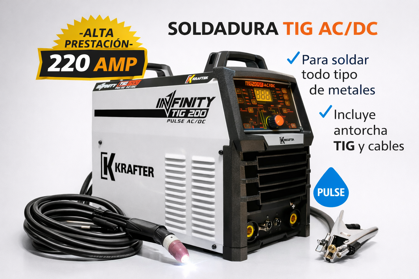 Soldadora TIG Krafter Infinity 200 Pulse AC/DC | Soldadura TIG Profesional
