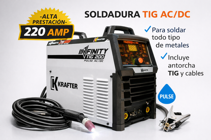 Soldadora TIG Krafter Infinity 200 Pulse AC/DC | Soldadura TIG Profesional