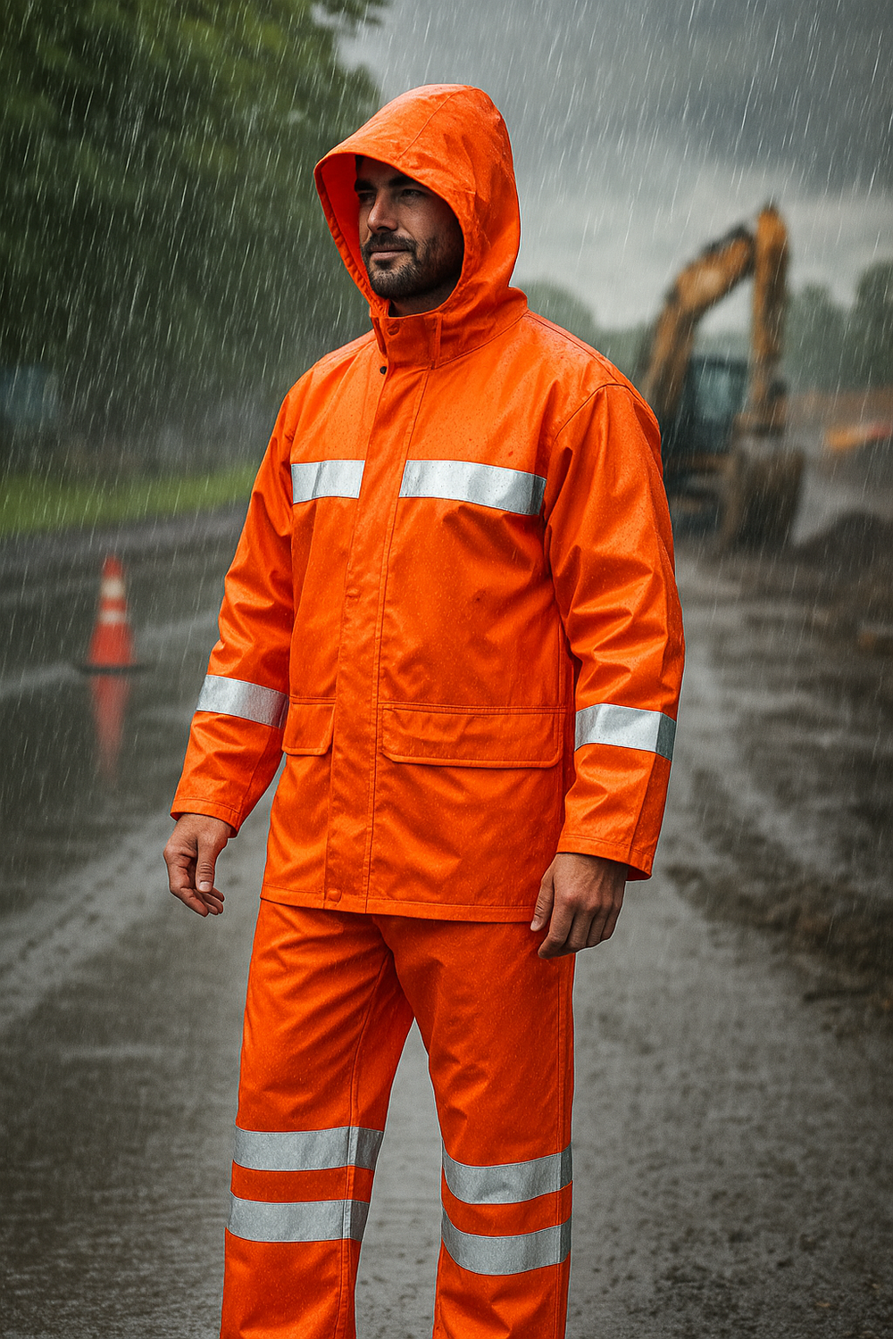 Traje impermeable para Lluvia Naranja con Cinta Reflectante