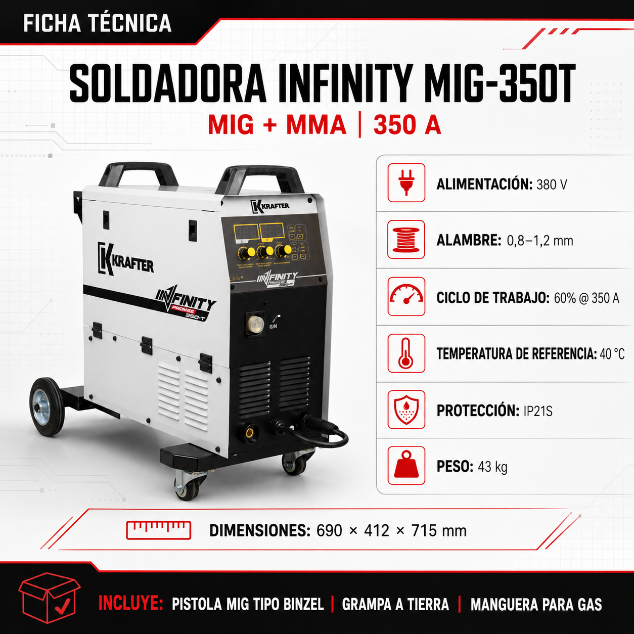 Soldadora Infinity MIG-350T (MIG-MMA)