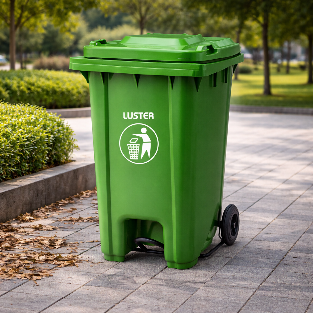 Basurero plástico municipal 240L con Pedestal y Ruedas