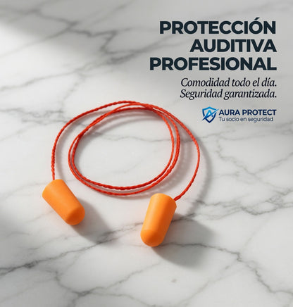 Tapón Auditivo con Cordón 100 Pares | Protección Contra Ruido para Trabajo Industrial
