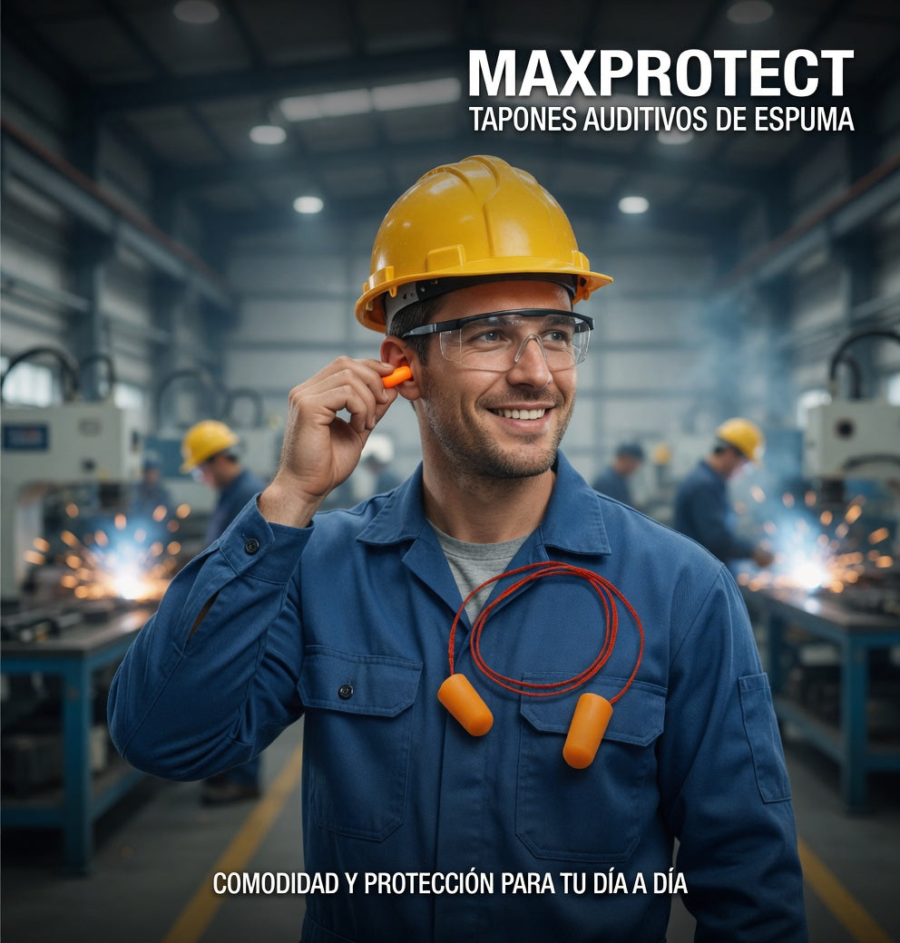 Tapón Auditivo con Cordón 100 Pares | Protección Contra Ruido para Trabajo Industrial