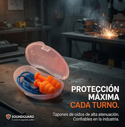 Tapón Auditivo Reutilizable 30 dB con Caja | Protección Contra Ruido Industrial