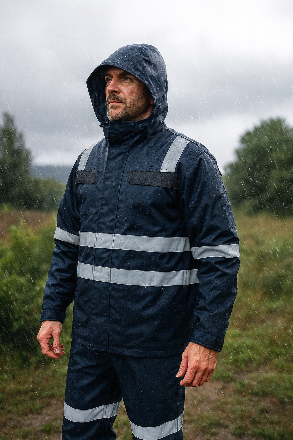 Traje de Lluvia Azul Reflectante | Impermeable para Trabajo en Terreno